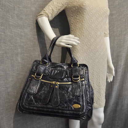 Chloe Leather Large Bay Tote Metallic Navy 2 of 10