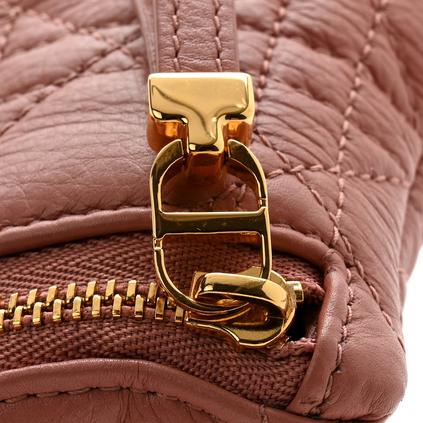 Supple Calfskin Cannage Caro Half-Moon Coin Purse Dark Nude