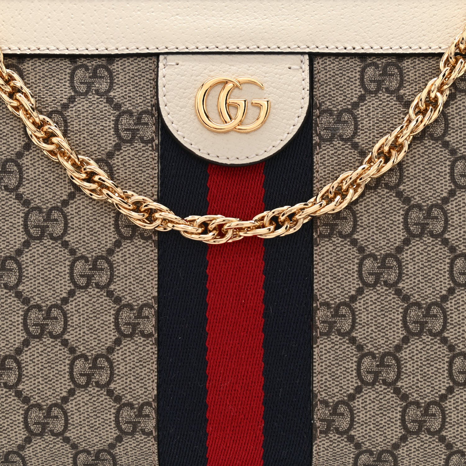 Gucci GG Supreme Monogram Textured Calfskin Web Small Ophidia Chain Shoulder Bag Beige Ebony Mystic White 8 of 11