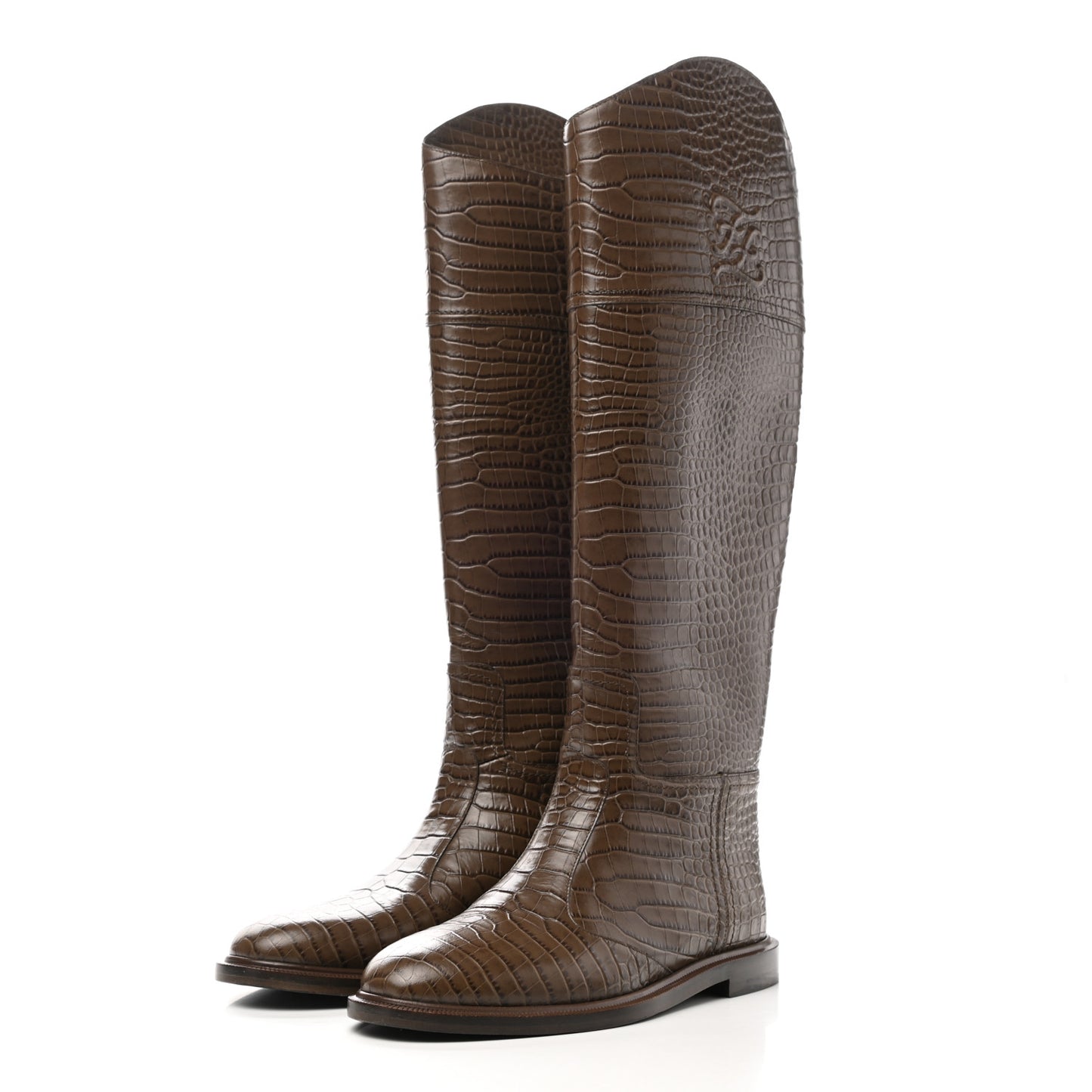 Calfskin Crocodile Embossed Karligraphy Logo Riding Boots 39 Maya