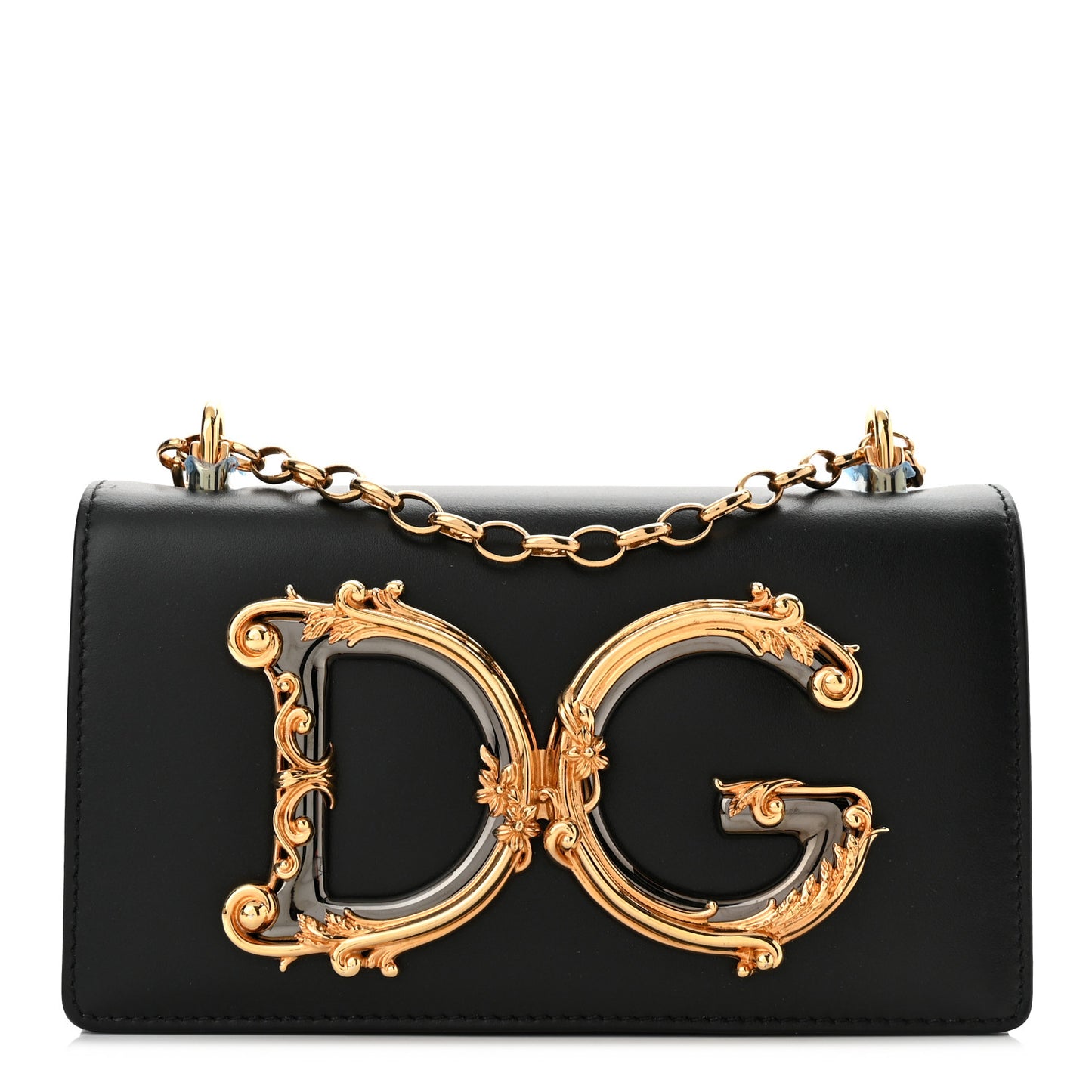 Calfskin DG Girls Phone Shoulder Bag Black