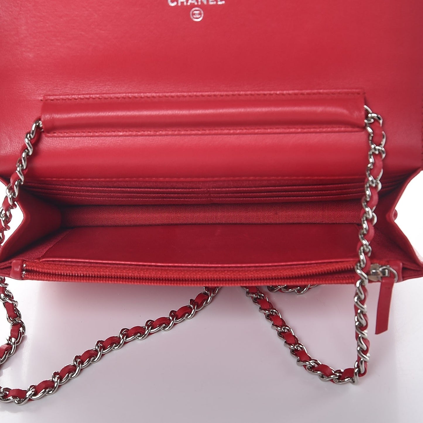 Lambskin Quilted Wallet On Chain WOC Red