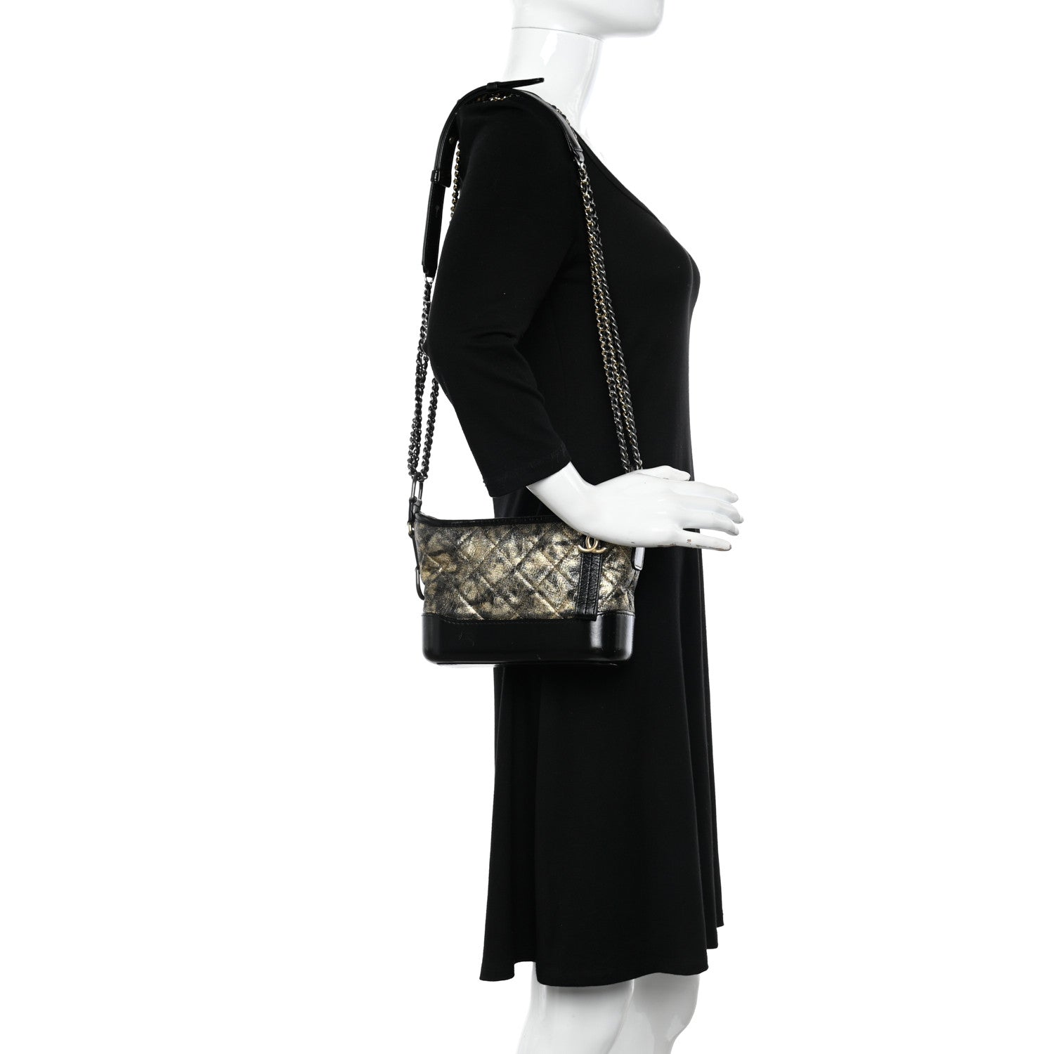 Chanel Metallic Crumpled Goatskin Quilted Small Gabrielle Hobo Black Gold 2 of 11