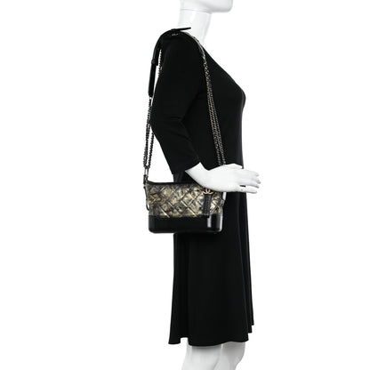 Chanel Metallic Crumpled Goatskin Quilted Small Gabrielle Hobo Black Gold 2 of 11