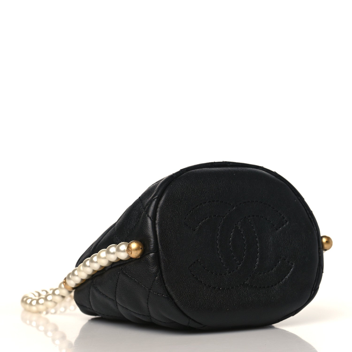 Chanel Calfskin Quilted Pearl Mini About Pearls Drawstring Bucket Bag Black 4 of 9