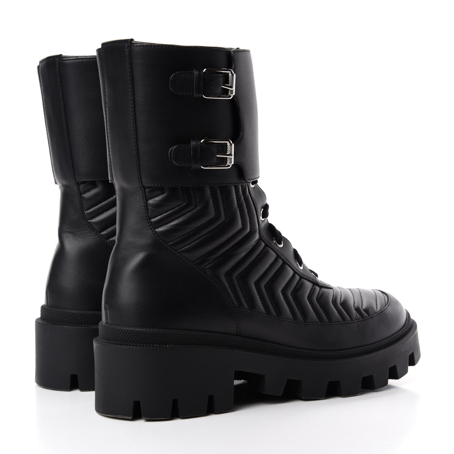 Nappa Frances GG Matelasse Platform Combat Boots 42 Black
