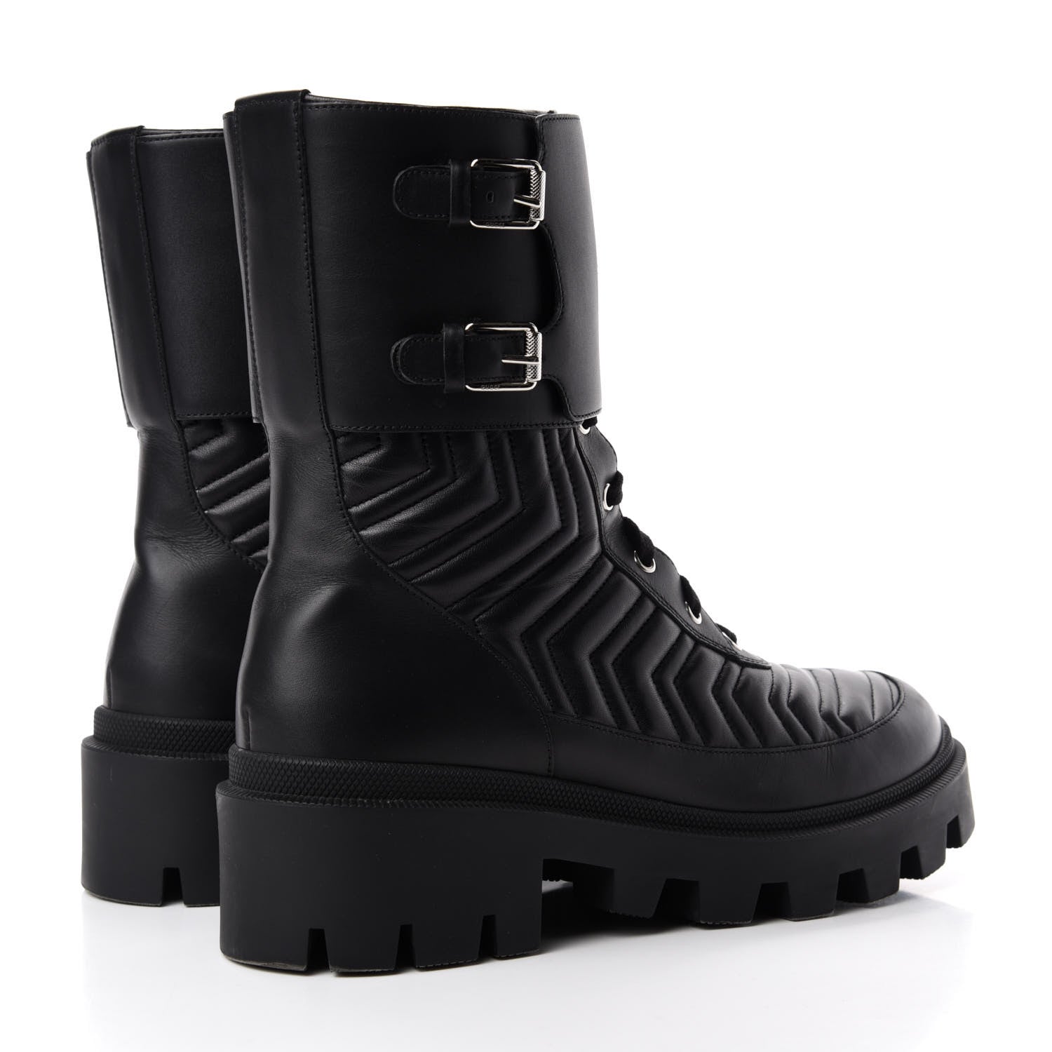 Gucci Nappa Frances GG Matelasse Platform Combat Boots 42 Black 4 of 10