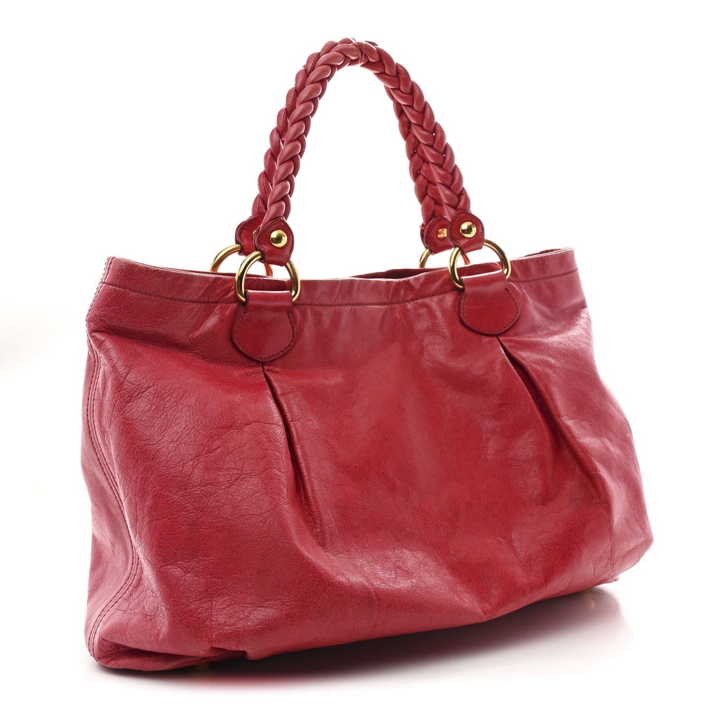 Vitello Lux Braided Top Handle Tote Fuoco
