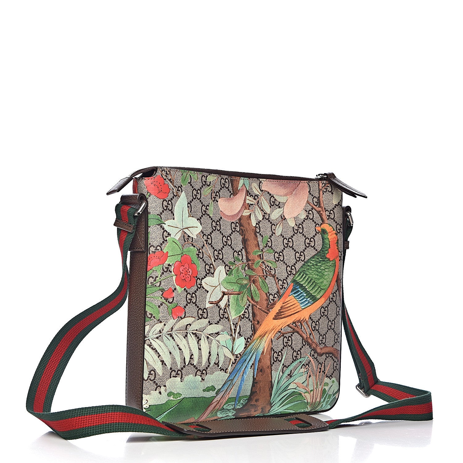 Gucci GG Supreme Monogram Tian Web Medium Flat Messenger Beige Multicolor New Acero 3 of 10
