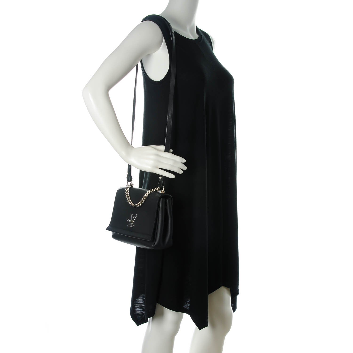 Louis Vuitton Calfskin Lockme II Chain Bag BB Black 2 of 7