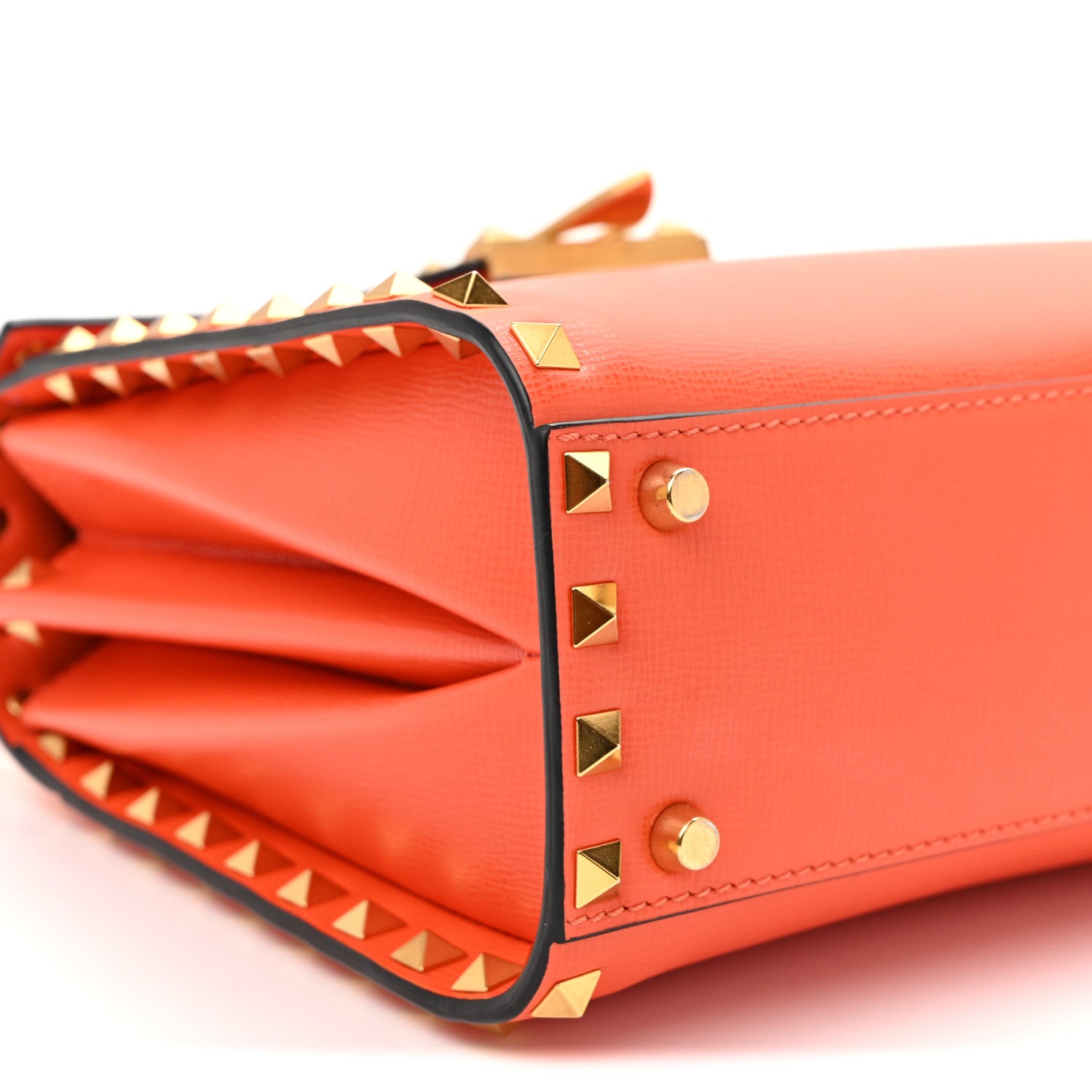 Valentino Garavani Grainy Calfskin Small Rockstud Alcove Top-Handle Flap Bag Orange 8 of 9