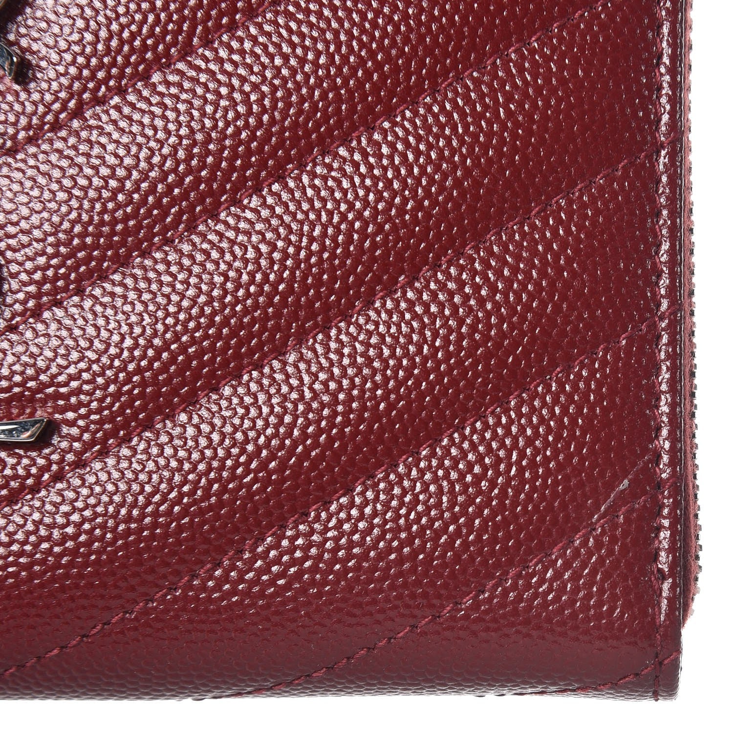 Saint Laurent Grain De Poudre Matelasse Chevron Monogram Zip Around Wallet Palissandre 7 of 8