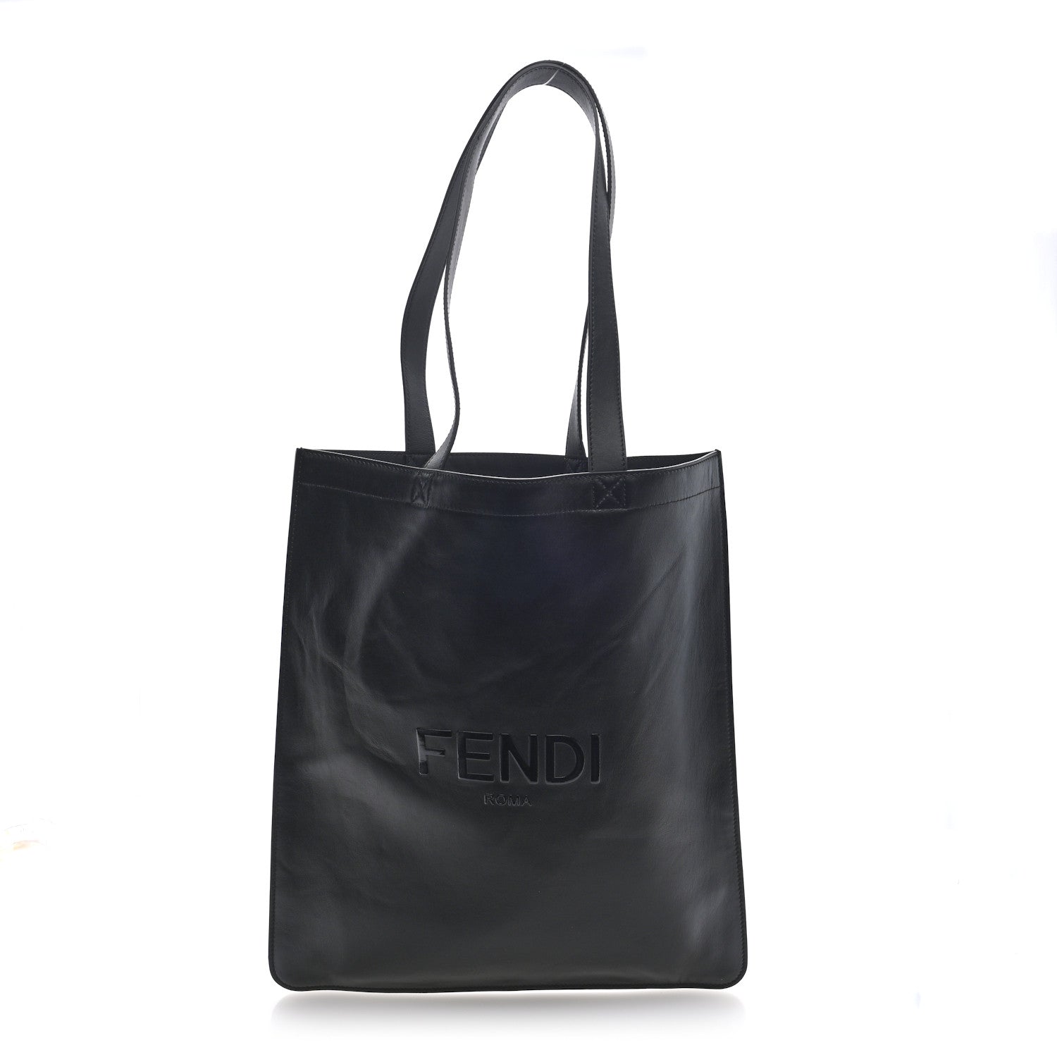 Fendi Vitello Grace Light Logo Fendi Pack Flat Shopping Tote Black 1 of 10