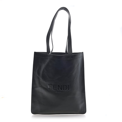 Fendi Vitello Grace Light Logo Fendi Pack Flat Shopping Tote Black 1 of 10