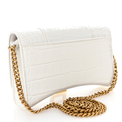 Balenciaga Shiny Calfskin Crocodile Embossed Hourglass Chain Bag White 3 of 10