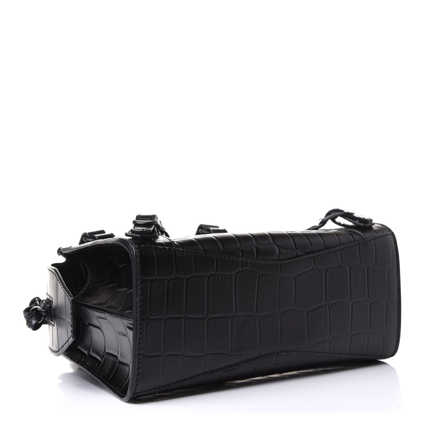 Semi Shiny Calfskin Crocodile Embossed Neo Classic Black Hardware Mini City Black