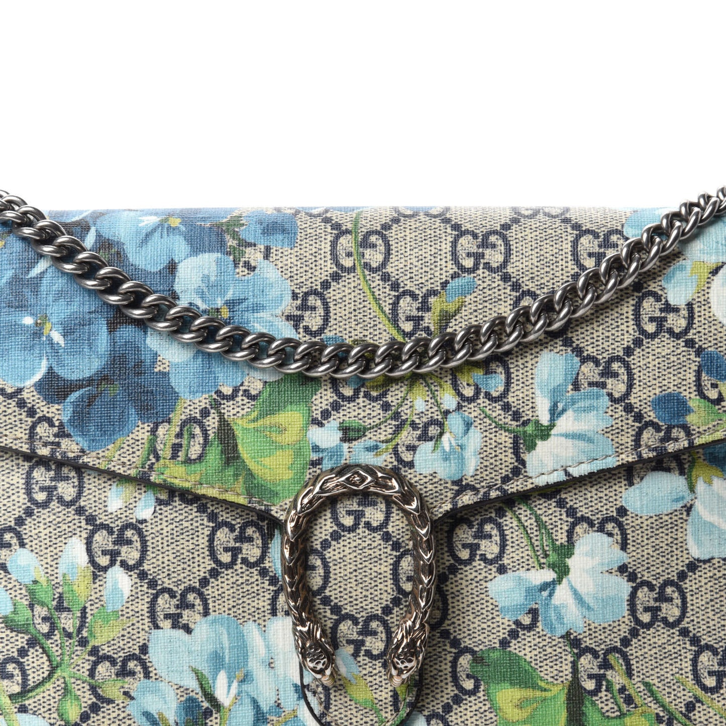 GG Supreme Monogram Blooms Mini Dionysus Chain Wallet Beige Blue Navy Vintage Blue