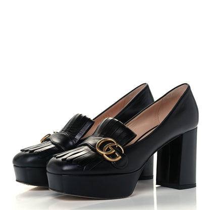 Gucci Malaga Kid GG Marmont Fringe Platform Loafer Pumps 39.5 Black 3 of 11
