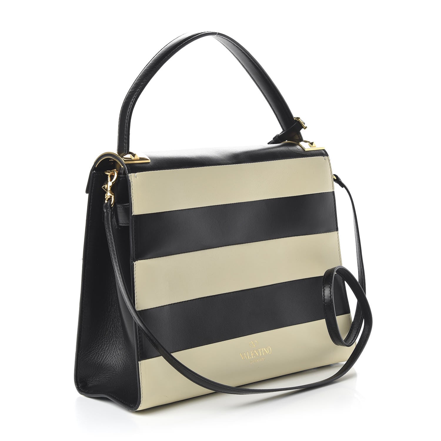 Valentino Garavani Nappa Striped Medium My Rockstud Frame Bag Black Light Ivory 3 of 12