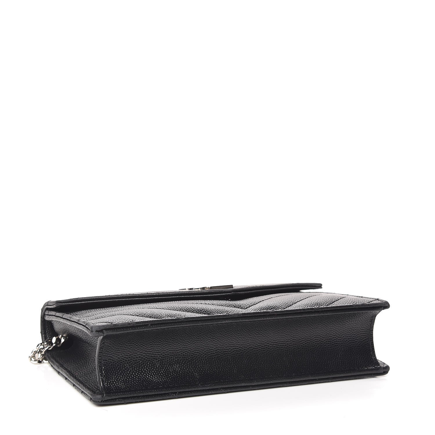 Saint Laurent Grain De Poudre Matelasse Chevron Monogram Envelope Chain Wallet Black 4 of 9