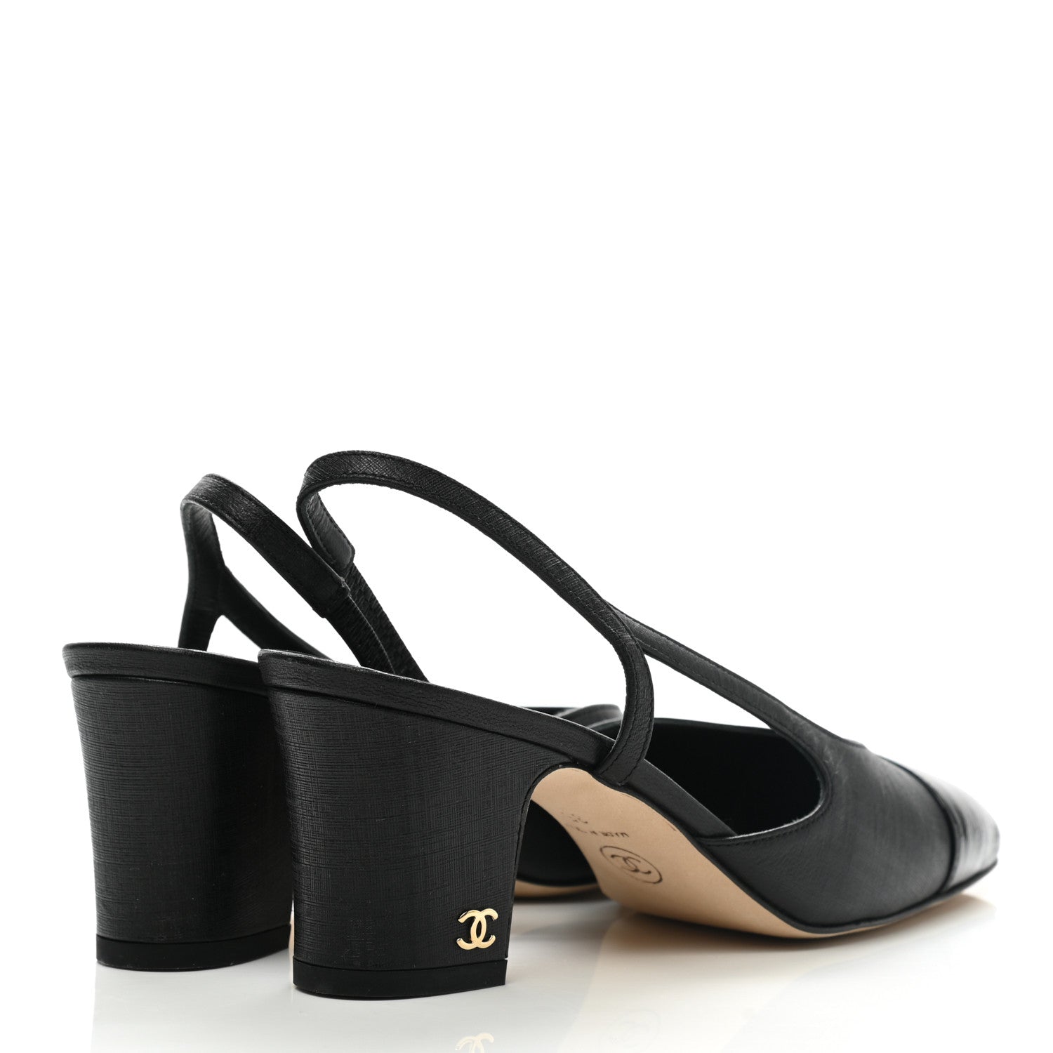 Chanel Goatskin Calfskin Cap Toe CC Slingback Sandals 35 Black 4 of 10