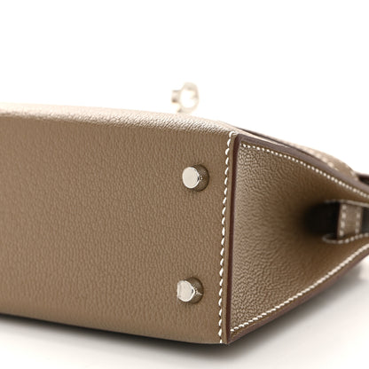 Hermes Chevre Mysore Verso Mini Kelly Sellier 20 Etoupe New White 9 of 10