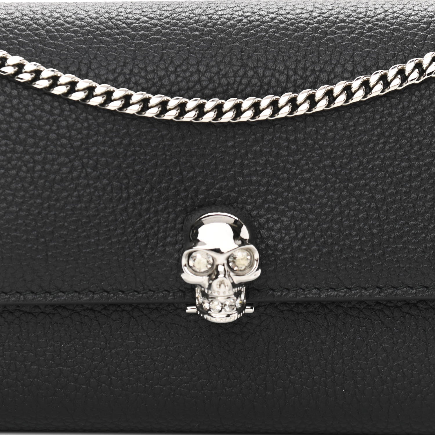 Alexander McQueen Pebbled Calfskin Skull Wallet on Chain Black