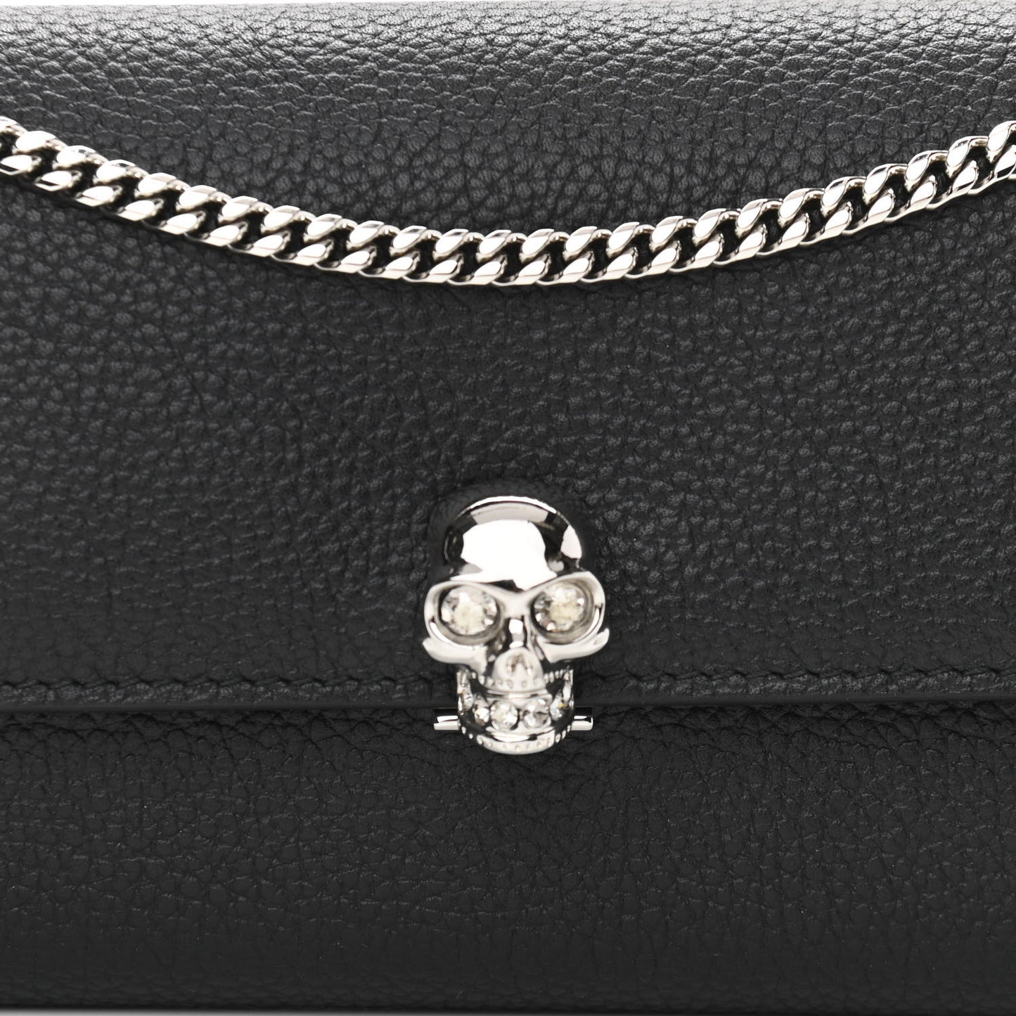 Pebbled Calfskin Skull Wallet on Chain Black