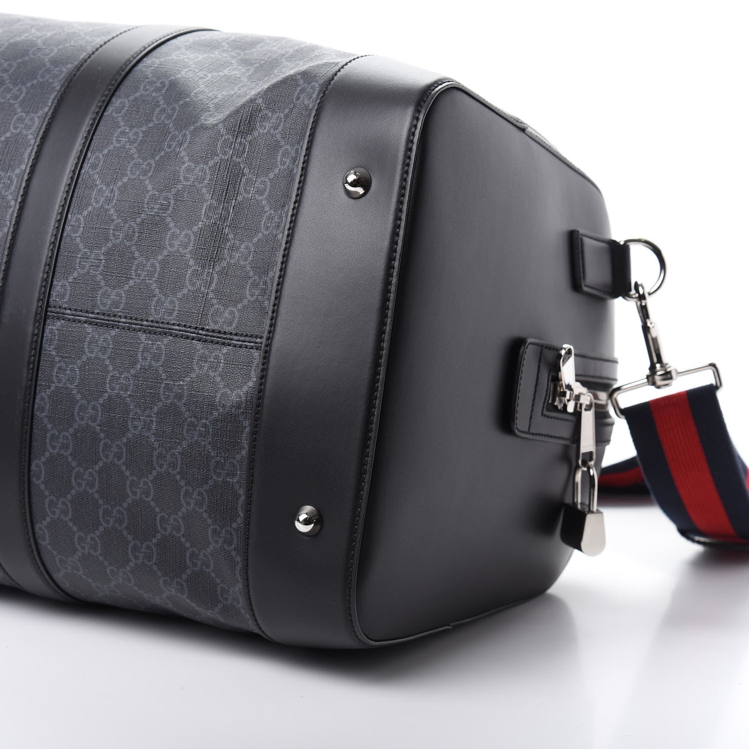 Gucci Soft GG Supreme Monogram Appia Calfskin Web Large Carry On Duffle Bag Black Grey 9 of 9
