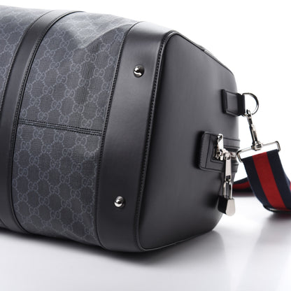 Gucci Soft GG Supreme Monogram Appia Calfskin Web Large Carry On Duffle Bag Black Grey 9 of 9