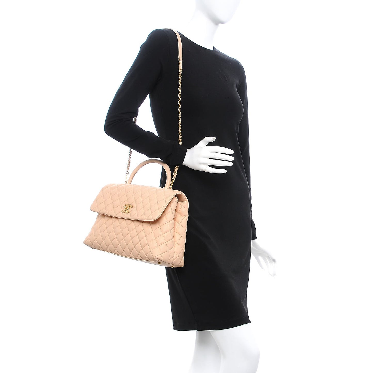 Caviar Quilted Medium Coco Handle Flap Light Beige