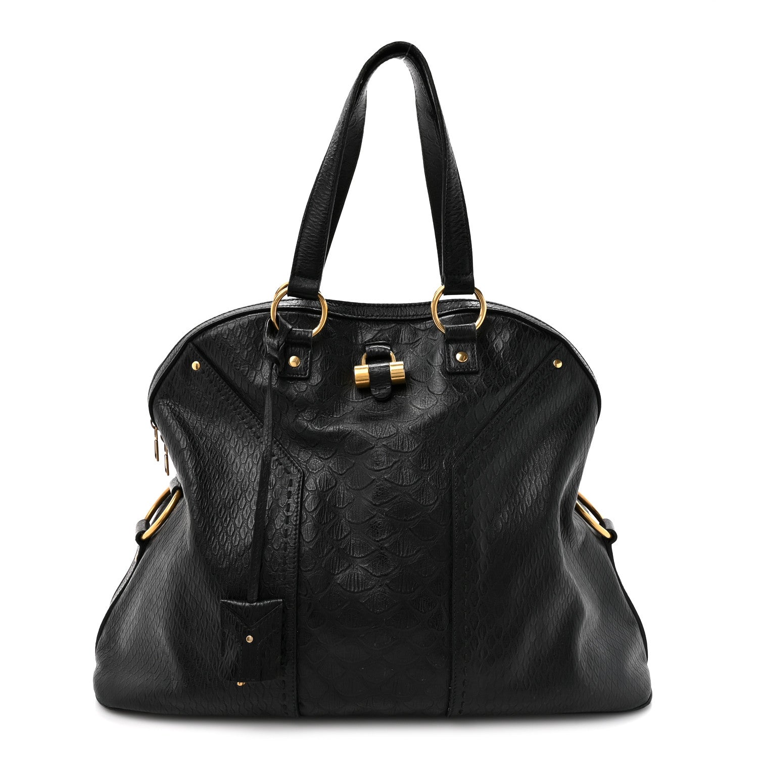 Saint Laurent Calfskin Snakeskin Embossed Oversized Muse Black 1 of 12
