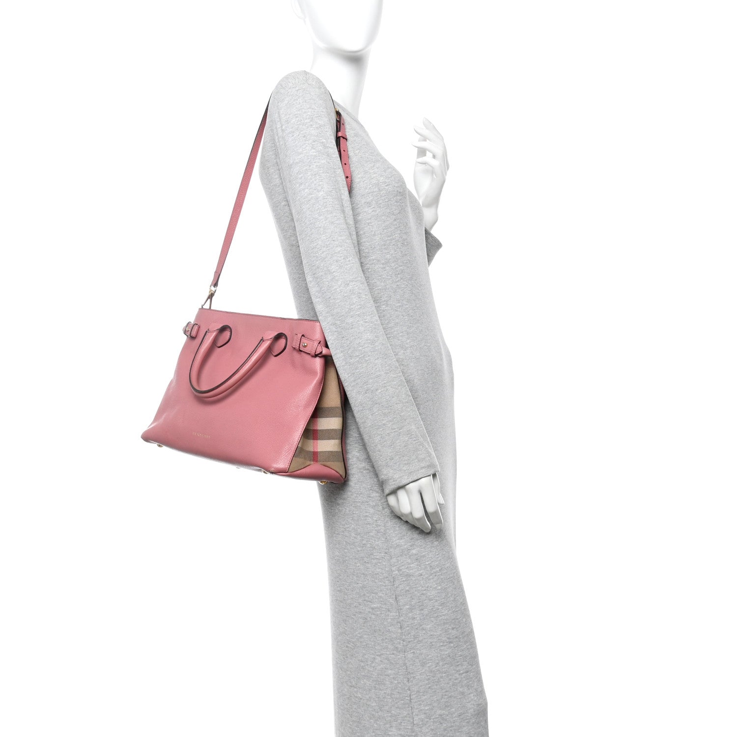 Burberry Derby Calfskin House Check Medium Banner Tote Mauve Pink 2 of 11