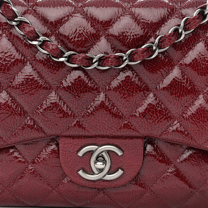 Chanel Crinkled Patent Quilted Jumbo Single Flap Burgundy 9 of 13