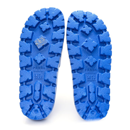 Prada EVA Rubber Triangle Logo Embossed Womens Lug Sole 20mm Slide Sandals 37 Azzurro 6 of 9