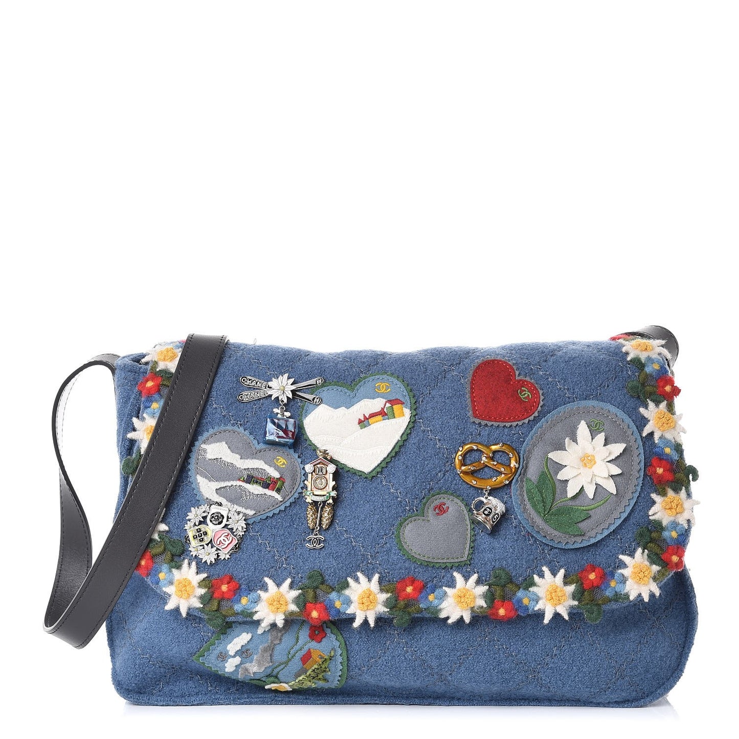 Felt Embroidered Large Crest Austrian Satchel Blue