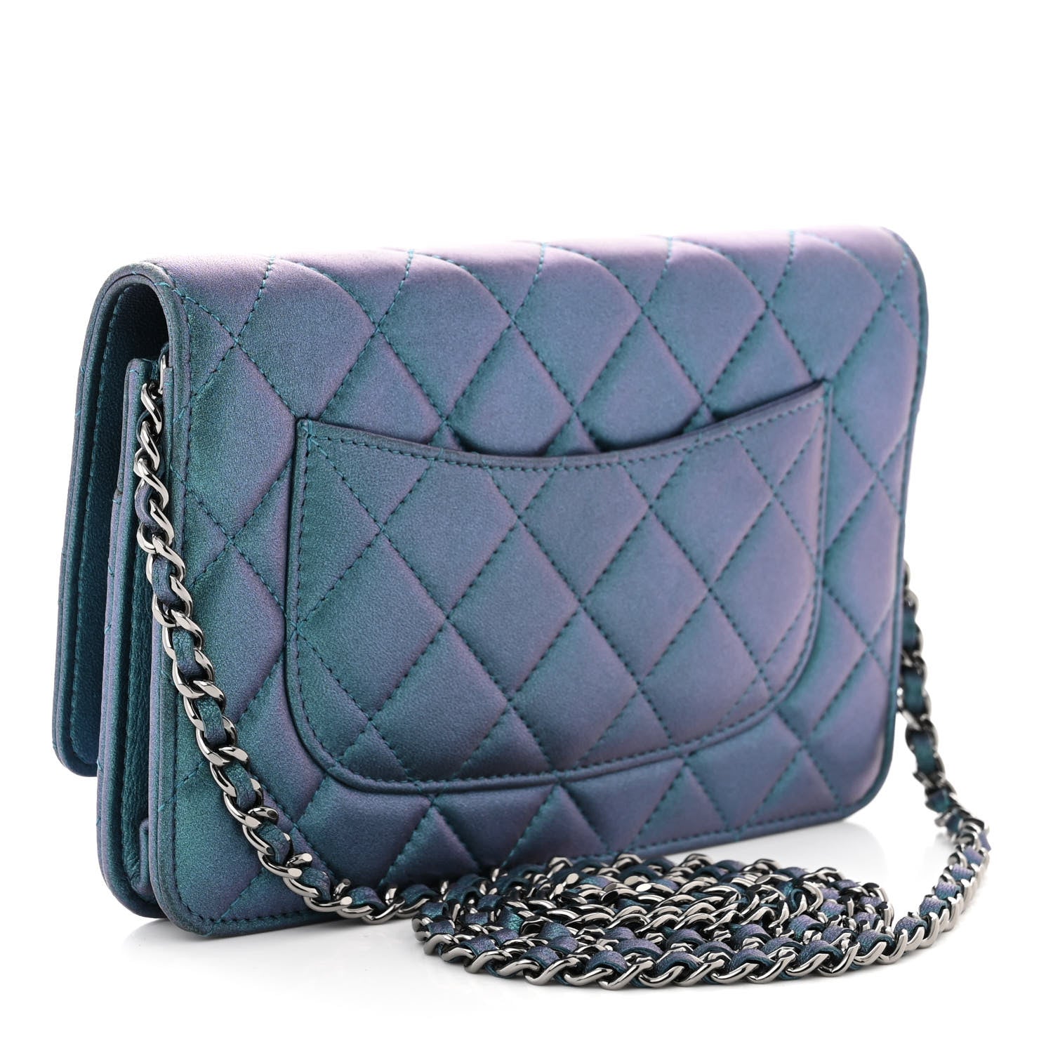 Chanel Iridescent Lambskin Quilted Wallet On Chain WOC Turquoise 3 of 12