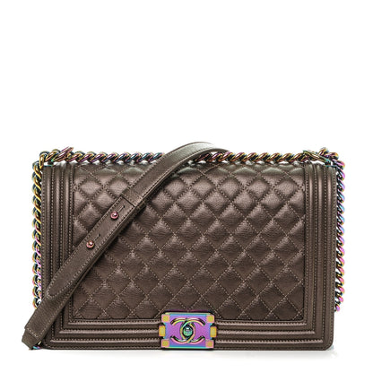 Chanel Iridescent Goatskin Quilted New Medium Boy Flap Dark Gold 1 of 7