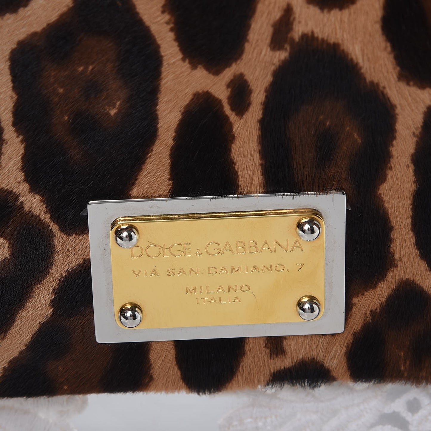 Calf Hair Leopard Print Lace Large Miss Sicily Satchel White