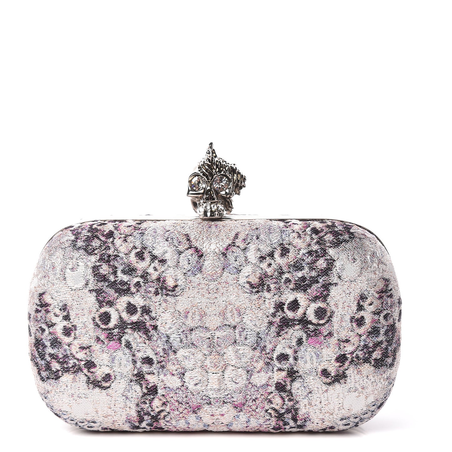 Jacquard Embroidered Skull Box Clutch Purple