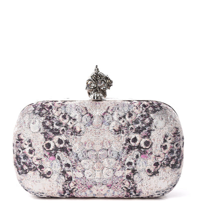 Alexander McQueen Jacquard Embroidered Skull Box Clutch Purple 1 of 9