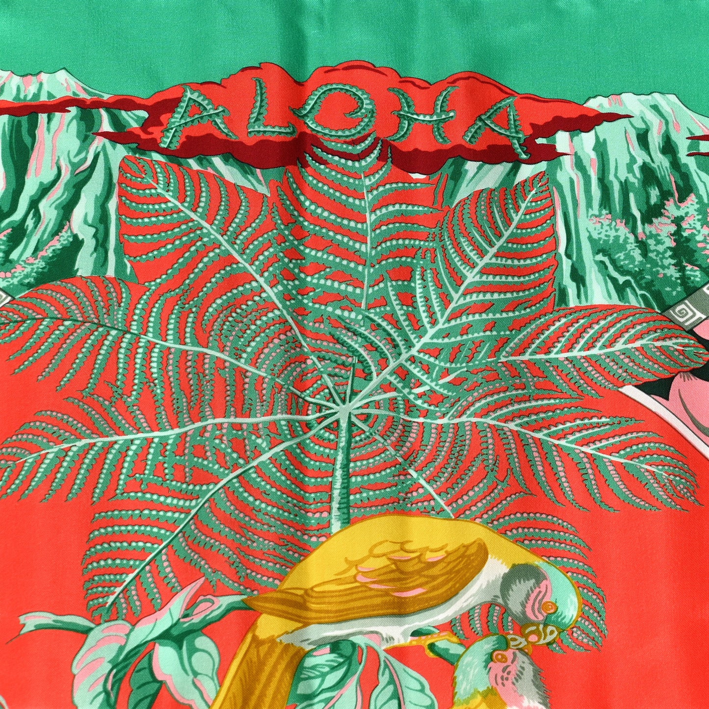 Silk Aloha Scarf 140 Vert Corail Rose