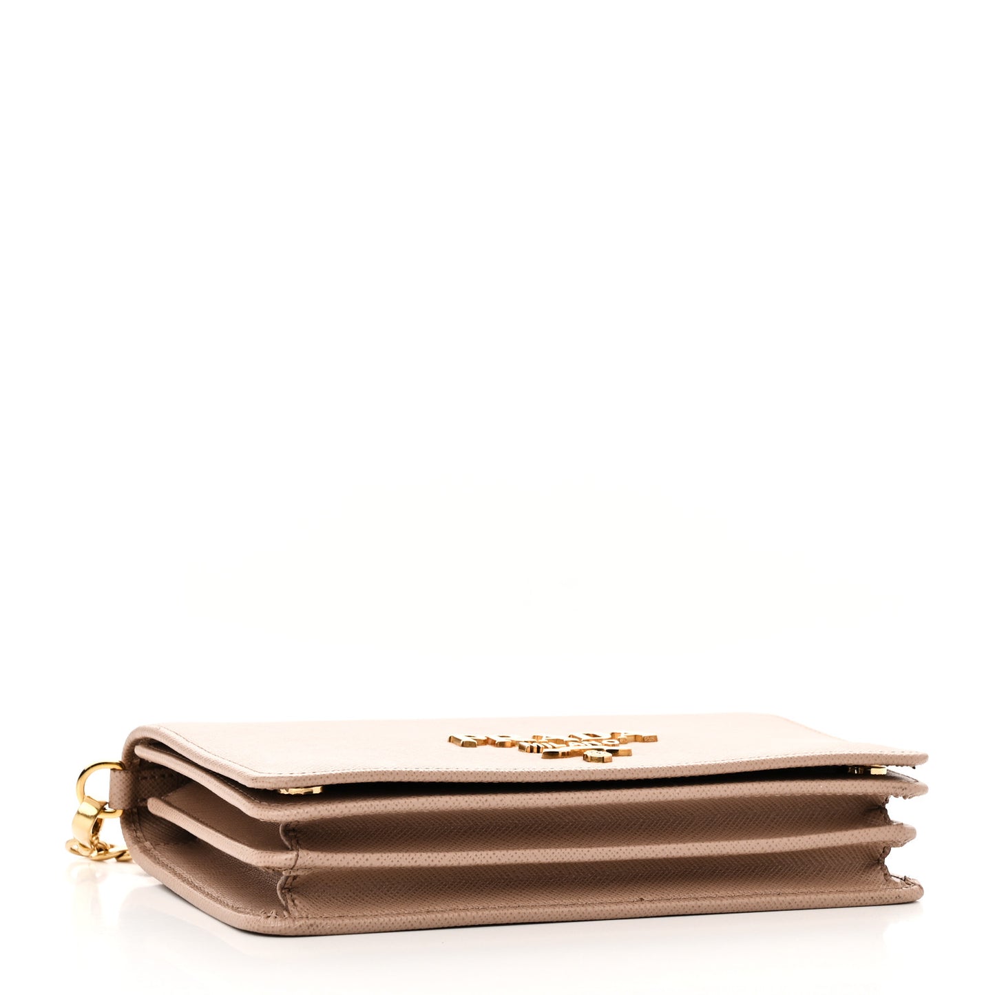 Saffiano Lux Metal Logo Mini Flap Chain Shoulder Bag Cammeo