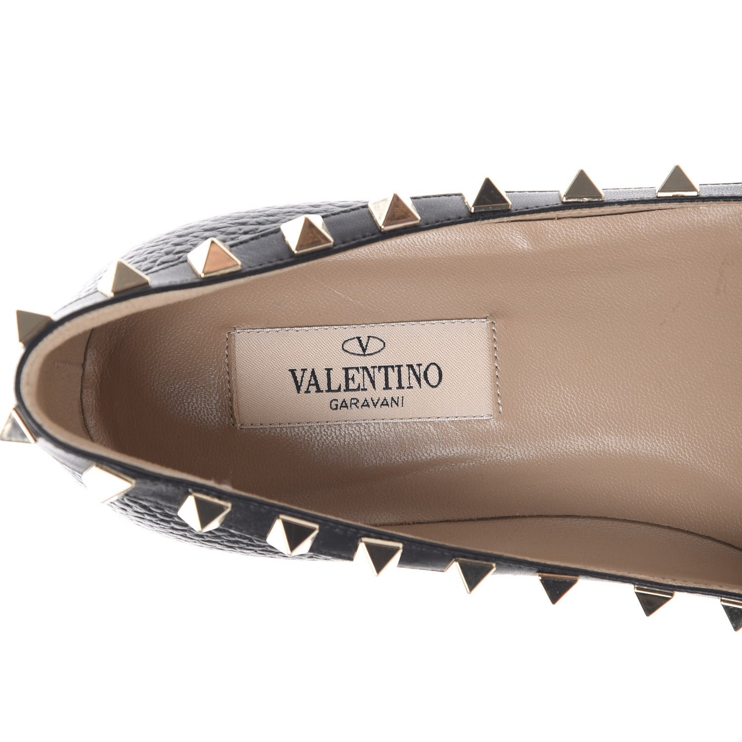 Pebbled Calfskin Rockstud Ballerina Flats 36.5 Black