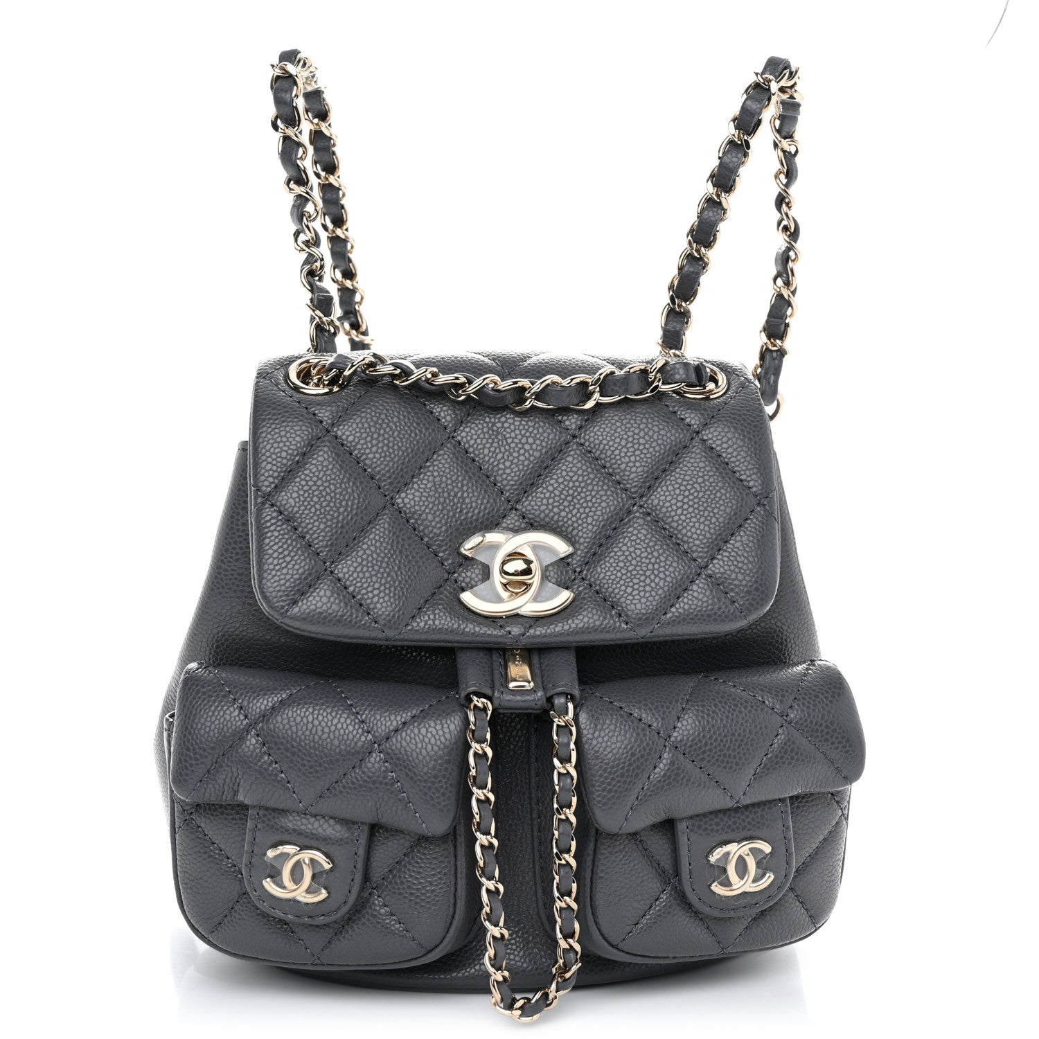 Chanel Shiny Caviar Quilted Small Duma Pockets Drawstring Backpack Grey 1 of 10