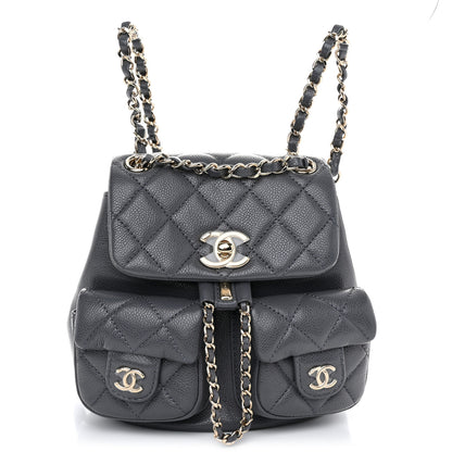 Chanel Shiny Caviar Quilted Small Duma Pockets Drawstring Backpack Grey 1 of 10