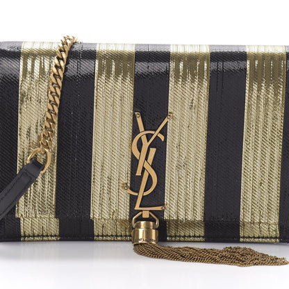 Saint Laurent Sequin Striped Classic Monogram Kate Tassel Chain Wallet Black Gold 8 of 13