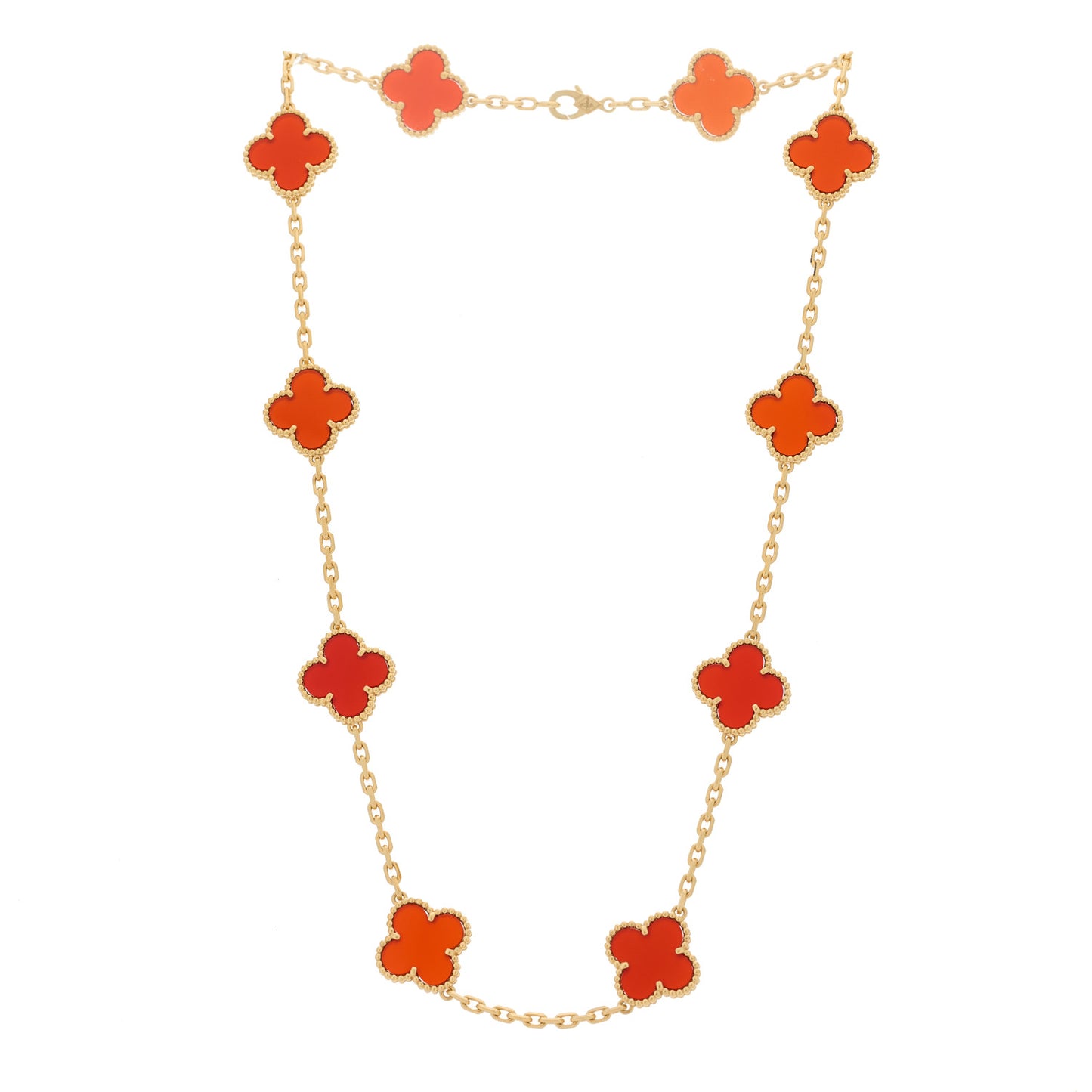 18K Yellow Gold Carnelian 10 Motifs Vintage Alhambra Necklace