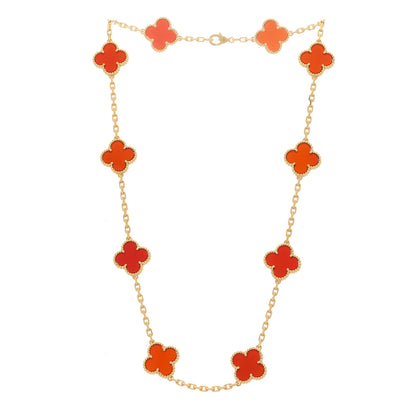 Van Cleef & Arpels 18K Yellow Gold Carnelian 10 Motifs Vintage Alhambra Necklace 3 of 6