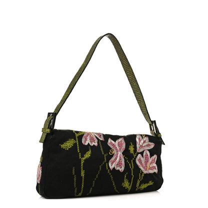 Fendi Canvas Lizard Embroidered Flower Baguette Black Multicolor 3 of 13